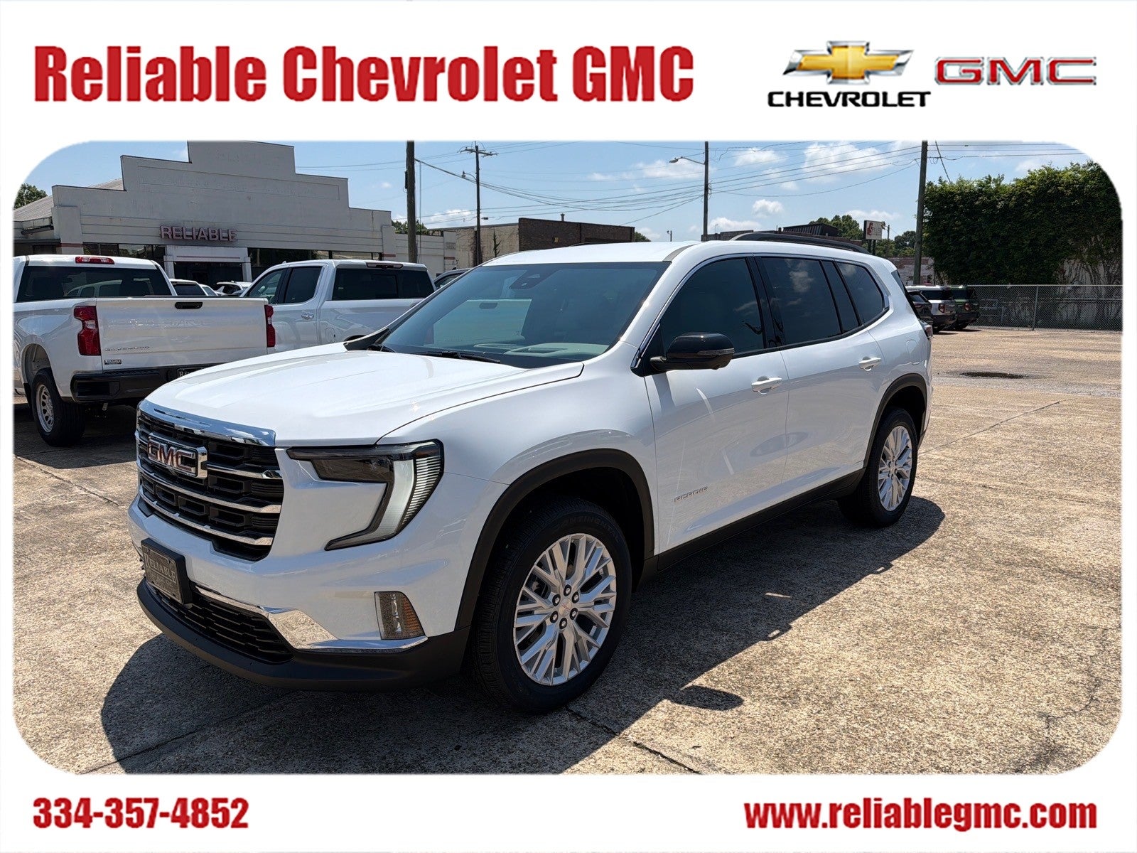 2026 GMC Acadia Elevation in Summit White — front three-quarter view