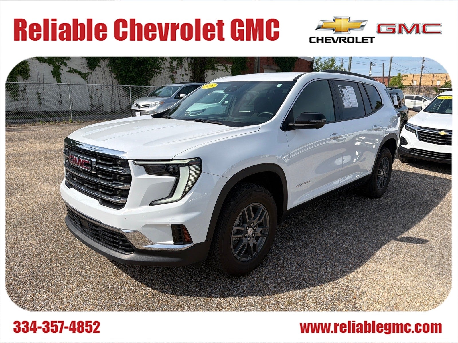2025 GMC Acadia Elevation in Summit White — front three-quarter view